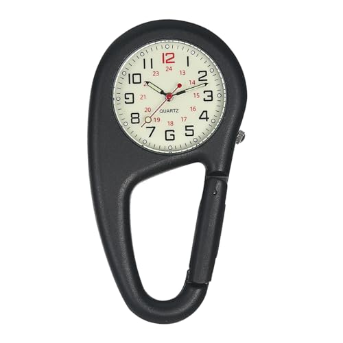 時計 アウトドア 山登り キーホルダー付き 男女兼用: 防水 防雨 スポーツ 夜光 実用 クリップ型時計 ナースウォッチ - ブラック